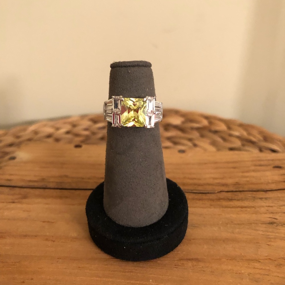 Clear Glass Stone Ring Prong Set Baguette Cut Stones